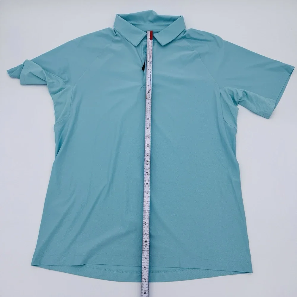 Lululemon‎ Men Wild Mint Green Stretch Golf Polo Short Sleeve Snap Shirt M